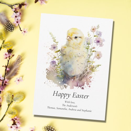 Personalize Baby Chick Pastel Floral Easter  Holiday Card