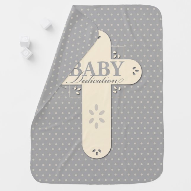 Personalize, Baby Dedication Cream & Gray Cross Baby Blanket (In Situ)