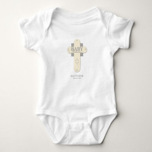 Personalize Baby Dedication Cream  Gray Cross Baby Bodysuit