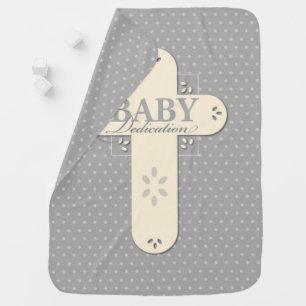 Personalize, Baby Dedication Cream & Gray Cross Blanket