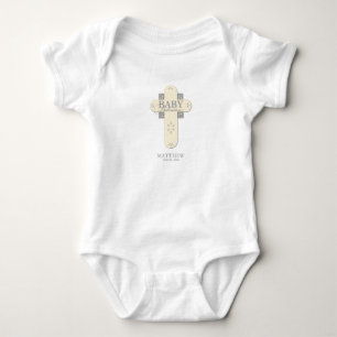 Personalize, Baby Dedication Cream & Gray Cross Bodysuit