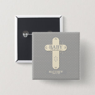 Personalize, Baby Dedication Cream & Gray Cross Button