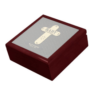 Personalize, Baby Dedication Cream & Gray Cross Gift Box
