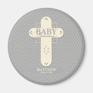 Personalize, Baby Dedication Cream & Gray Cross Magnet