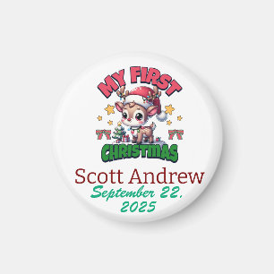 Personalize  Baby First Christmas Brown Santa Deer Magnet