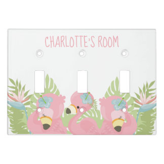 Personalize Baby Flamingos Palm Fronds Hibiscus Light Switch Cover