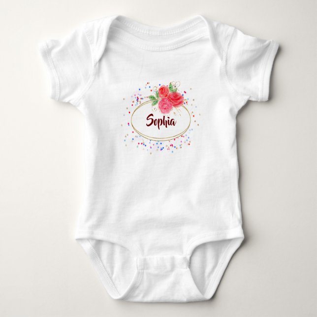 Personalize Baby girl Bodysuits, glitter rose name Baby Bodysuit (Front)
