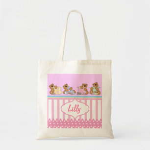 Personalize Baby Girl Cartoon Bears Tote Bag