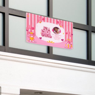 Personalize Baby Girl Gender Reveal Text and Photo Banner
