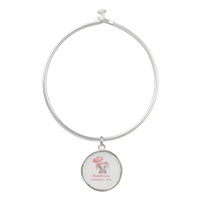 Personalize Baby Girl Pink Elephant Balloon   Bangle Bracelet (Front)