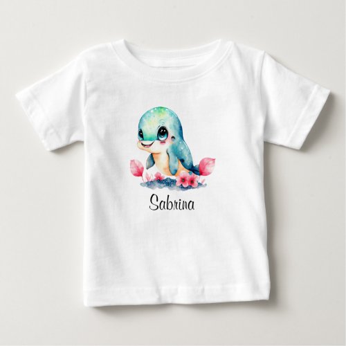 Personalize Baby Kids Child Dolphin Watercolor Baby T_Shirt