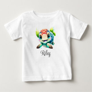 Personalize Baby Kids Child Sea Turtle Watercolor Baby T-Shirt