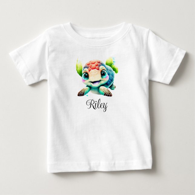 Personalize Baby Kids Child Sea Turtle Watercolor T-Shirt (Front)