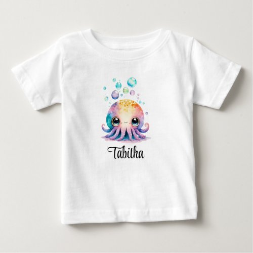 Personalize Baby Kids Octopus Watercolor Baby T_Shirt