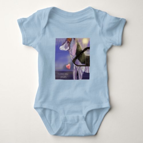 Personalize Baby light blue I LOVE YOU  Baby Bodysuit