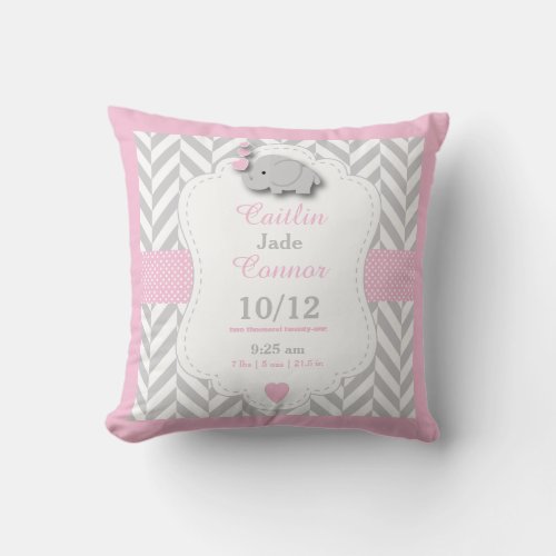 Personalize _ Baby PinkGray and White Elephant Throw Pillow
