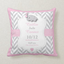 Personalize - Baby Pink,Gray and White Elephant Throw Pillow