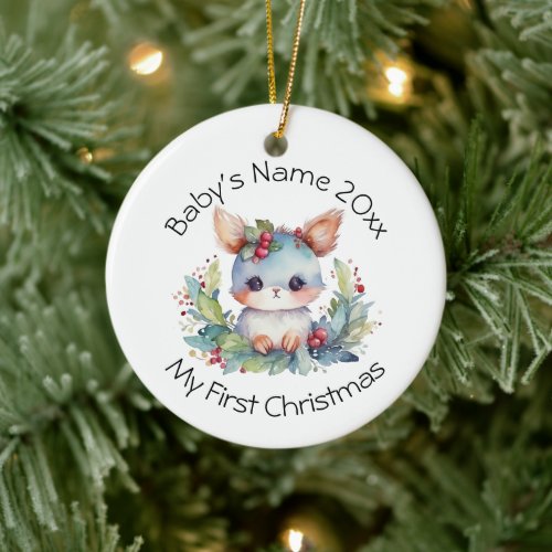 Personalize Babys First Christmas Name and Year Ceramic Ornament