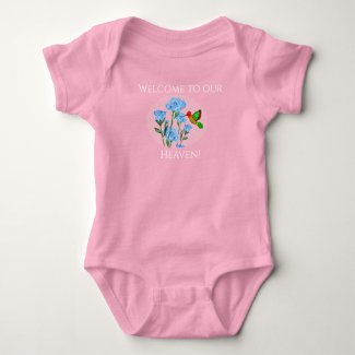 Personalize Baby’s One=Piece Floral Hummingbird 