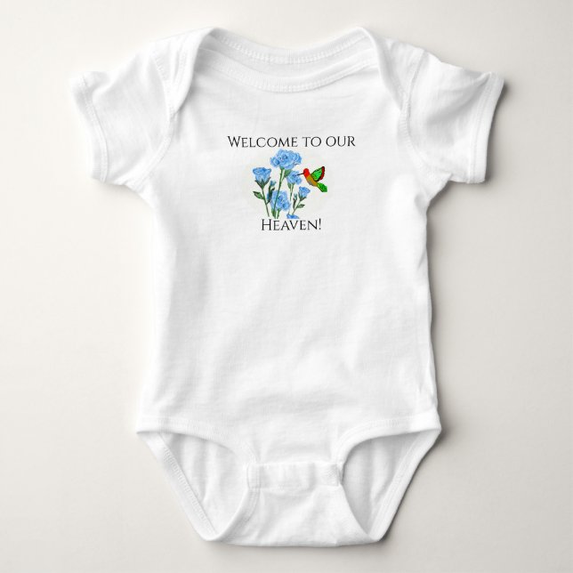 Personalize Baby’s One=Piece Floral Hummingbird Baby Bodysuit (Front)