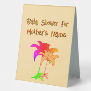 Personalize Baby Shower Floral Beige Tent Sign