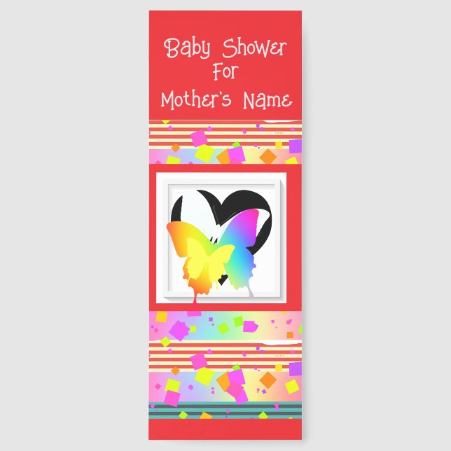 Personalize Baby Shower Mom's Name Red Rainbow  Bookmarks (Front)