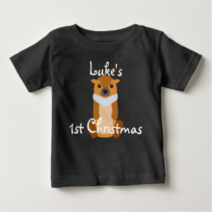 Personalize Baby's First Christmas Cute Reindeer Baby T-Shirt