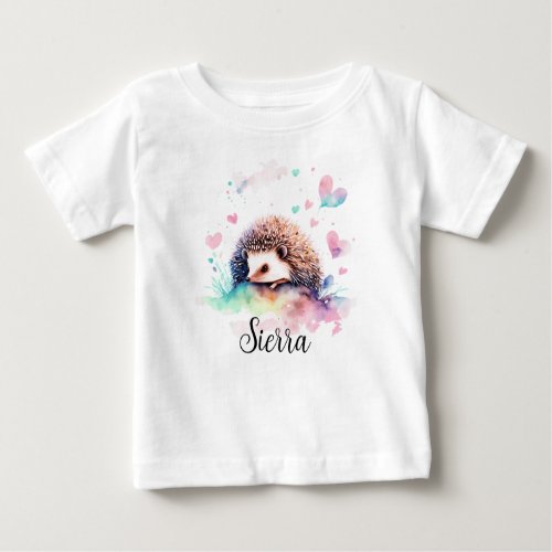 Personalize Babys Kids Toddler Hedgehog Watercolor Baby T_Shirt