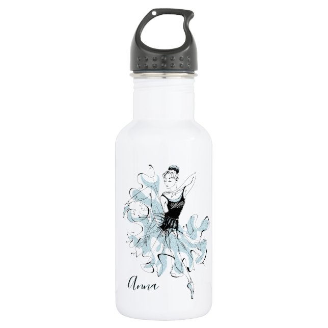 Personalize Ballerina Sketch in Blue Stainless Steel Water Bottle (Front)