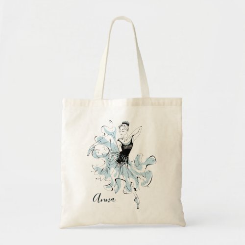 Personalize Ballerina Sketch in Blue Tote Bag