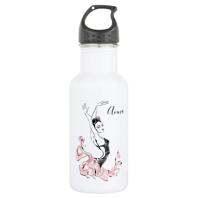 Personalize Ballerina Sketch in Pink Stainless Steel Water Bottle (Front)