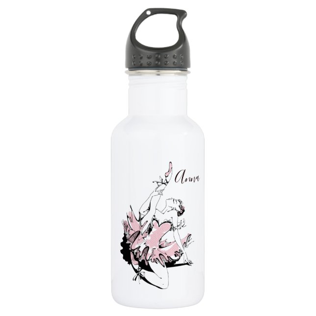 Personalize Ballerina Sketch in Pink Stainless Steel Water Bottle (Front)