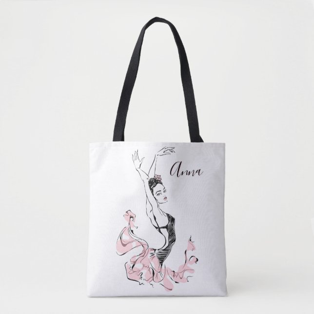 Personalize Ballerina Sketch Pink Blue Tote Bag (Front)