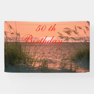 Personalize Banner, 50th Birthday, Beach Sunrise Banner