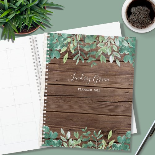 Personalize Barn Wood Eucalyptus  Planner