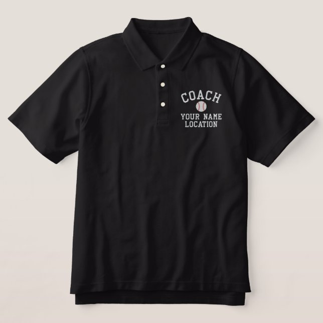 Personalize Baseball Coach Your Name Your Game! Embroidered Polo Shirt (Design Front)
