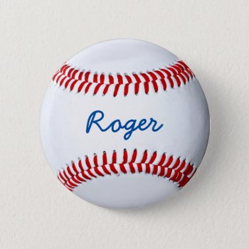 Personalize Baseball Fan Custom Name Tag Button by TDSwhite at Zazzle