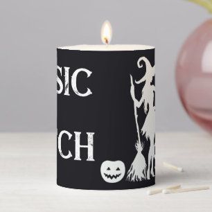 Personalize BASIC WITCH w Cat Funny Halloween Cool Pillar Candle