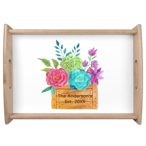 Personalize Basket of Flowers Gift for Them Serving Tray