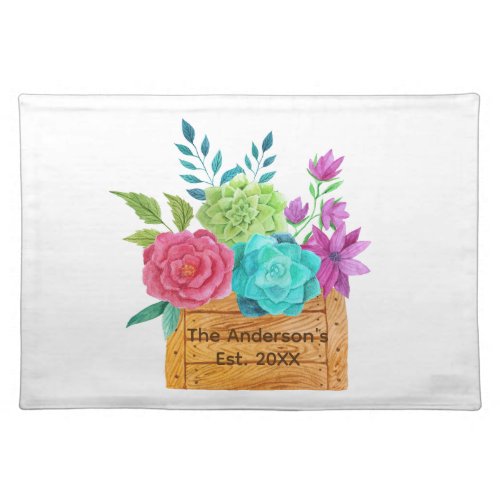 Personalize Basket of Flowers Watercolor  Cloth Placemat