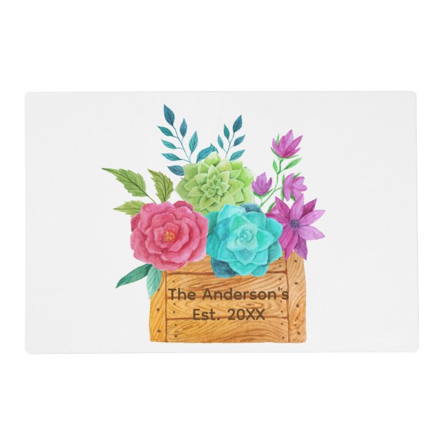 Personalize Basket of Flowers Watercolor Placemat (Front)