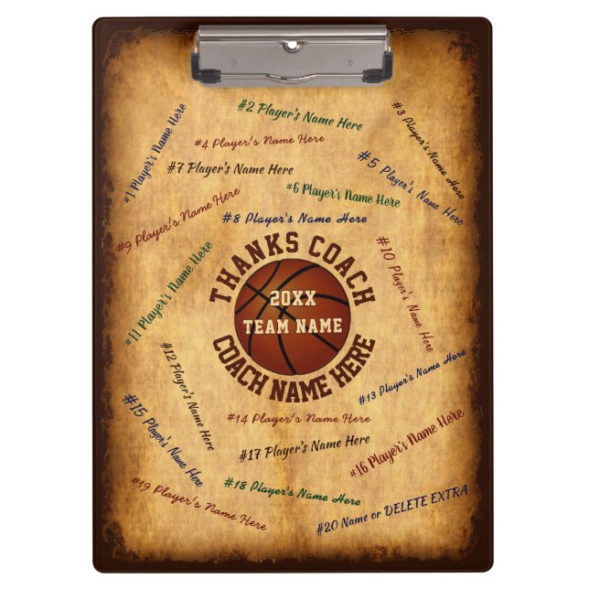 Personalize Basketball Coach Clipboard All Players (Front)