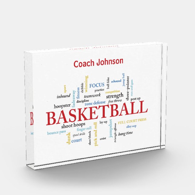 Personalize Basketball Coach Thank You in Words Acrylic Award (Left)