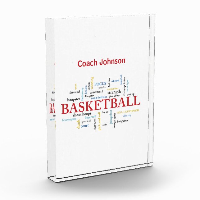 Personalize Basketball Coach Thank You in Words Acrylic Award (Left)