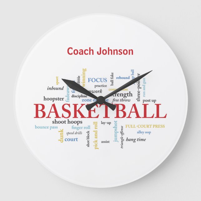 Personalize Basketball Coach Thank You in Words Large Clock (Front)