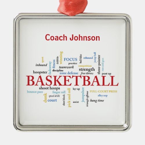 Personalize Basketball Coach Thank You in Words Metal Ornament