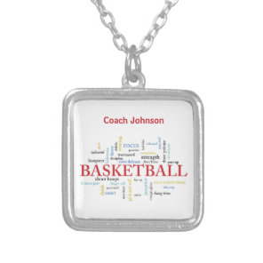 Personalize Basketball Coach Thank You in Words Silver Plated Necklace