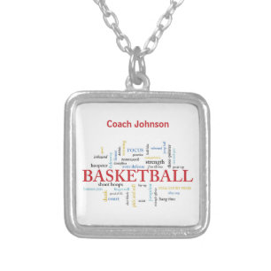 Personalize Basketball Coach Thank You in Words Silver Plated Necklace