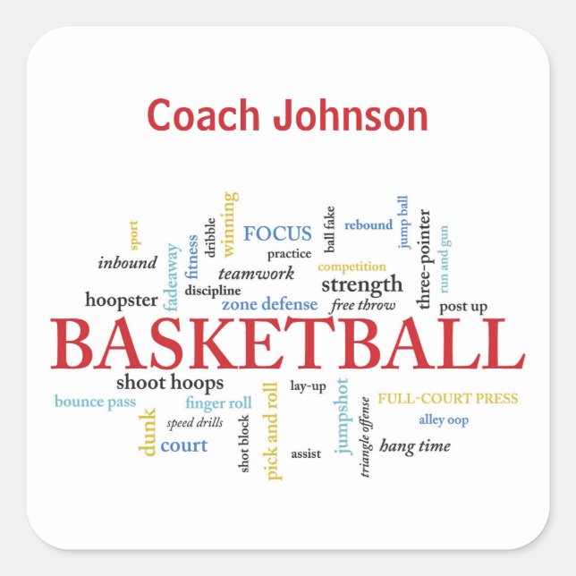 Personalize Basketball Coach Thank You in Words Square Sticker (Front)