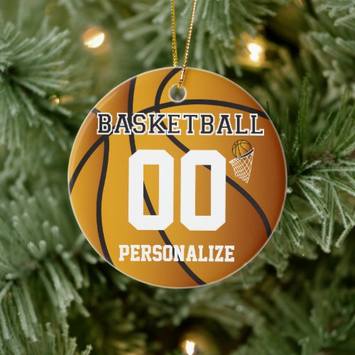 Personalize Basketball with Number Ceramic Ornament